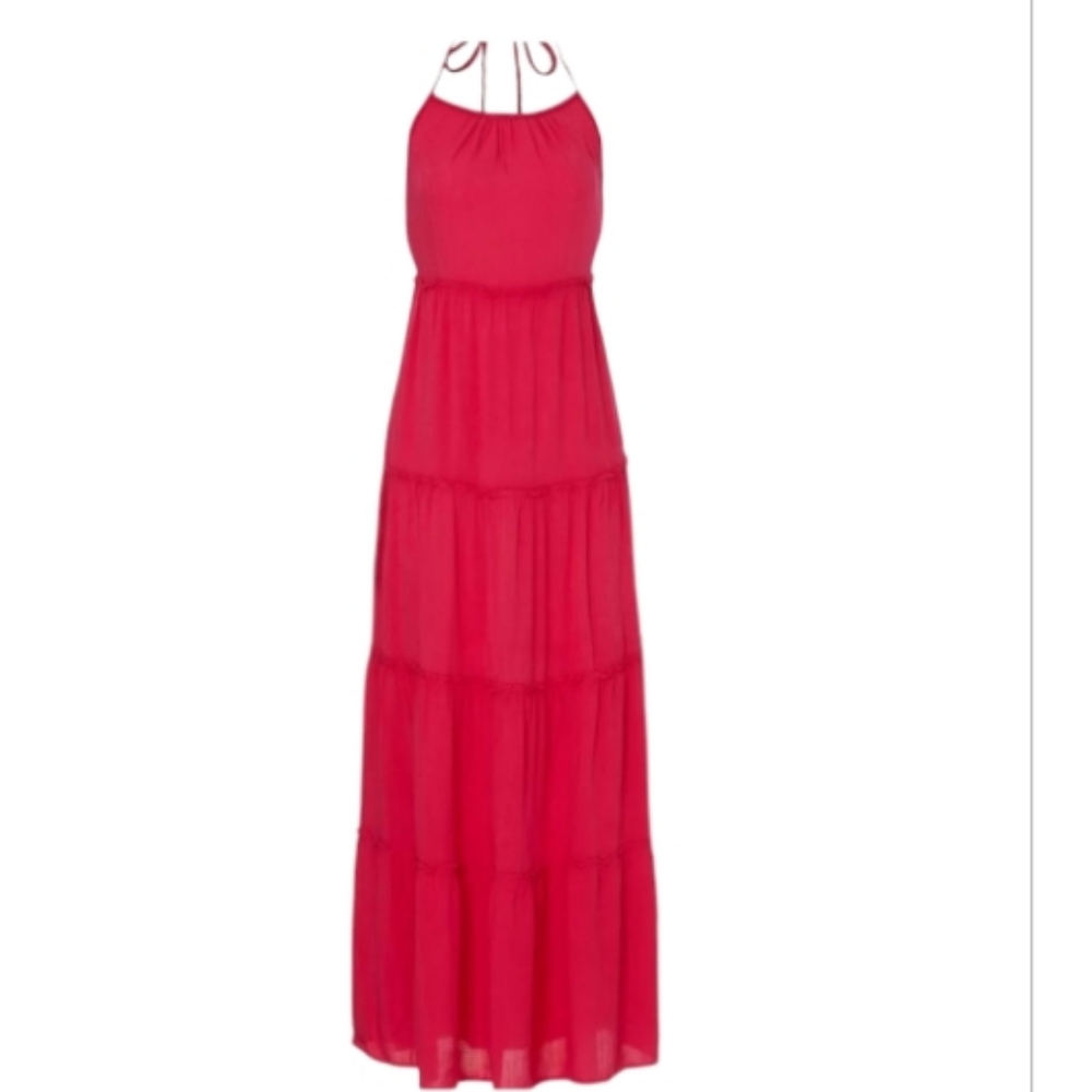 Slate & Willow, Red, Tiered Skirt, Halter, Maxi Dress, Size Small - Picture 3 of 11